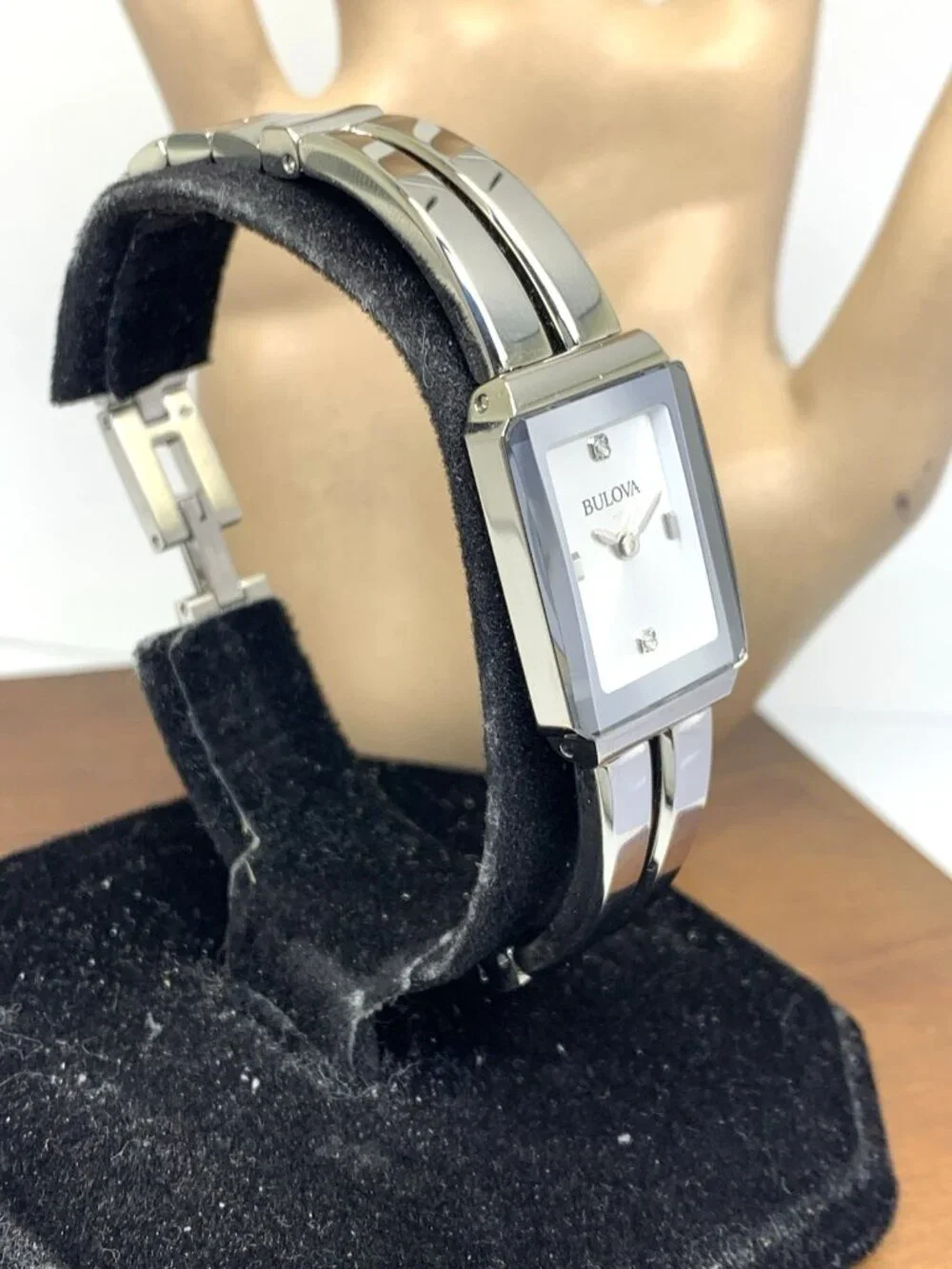 Bulova Women's Watch 96P246 Quartz Diamond Silver Dial Stainless Steel Tank 18mm